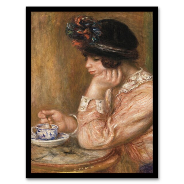 "Cup of Chocolate Renoir Vintage Framed Wall Art Print 12X16"""