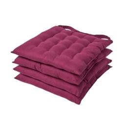 Homescapes 4 x Seat Pads Luxury Cotton Indoor Outdoor Garden Dining Cushion Plum Purple 40 x 40 cm 4