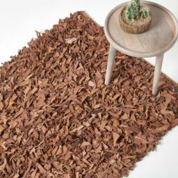 Homescapes Dallas Leather Shaggy Rug Brown - 90 x 150 cm Brown Brown