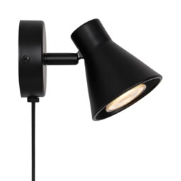 Nordlux Eik Indoor Wall Light Black Metal Sensor GU10 Adjustable Head - Plug In or Mains Powered , IP20 Black Black