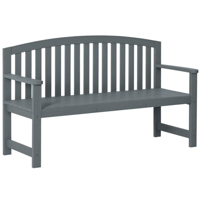 Outsunny 2 Person Garden Bench Wooden Outdoor Furniture with Armrest Grey Grey