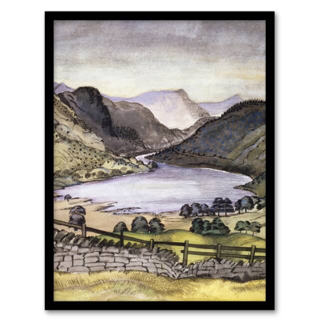 "Thirlmere Watercolour Landscape Paul Nash Framed Wall Art Print 12X16"""