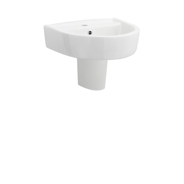 Balterley 1 Tap Hole Ceramic Basin & Semi Pedestal, Fireclay Compact Wall Hung Bathroom Sink White White