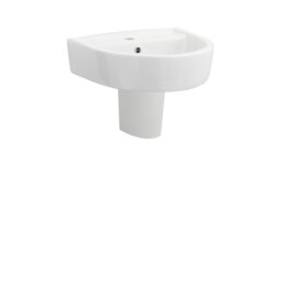 Balterley 1 Tap Hole Ceramic Basin & Semi Pedestal, Fireclay Compact Wall Hung Bathroom Sink White White