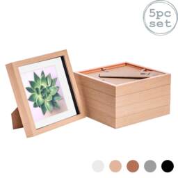 "Nicola Spring 8 x 8"" Photo Frames - Light Wood/White Mount - 3D Picture Frame Box Portrait Display Case (22.5 x 22.5cm) Set of 5"