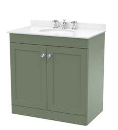 Balterley Swynnerton Traditional 2 Door Floor Standing Vanity Unit with Marble Basin, Satin Green, 800mm