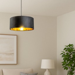 CGC Lighting MILANO Large Black Velvet Lamp Shade with Gold Lining, 45 cm Black Black Velvet & Gold Large
