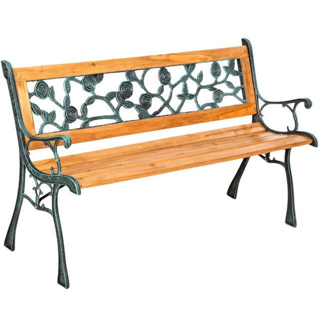 Garden Bench Marina - 2-seater, wood and cast iron, 124 x 52 x 74 cm Brown brown 1