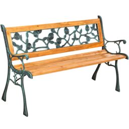 Garden Bench Marina - 2-seater, wood and cast iron, 124 x 52 x 74 cm Brown brown 1