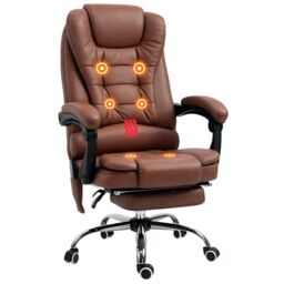 Vinsetto Office Chair with 6 Point Massage and Back Heat, Microfiber Desk Chair with Footrest Adjustable Height and Swivel Wheels, Back Reclining, Brown