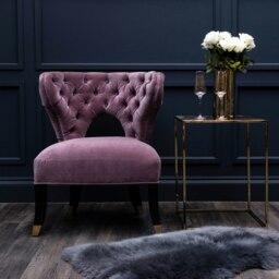 Lilac Feature Chair,Plush Seat With Black Wooden Legs,Button Tufted Accent Armchair,Ocassional Chair Purple