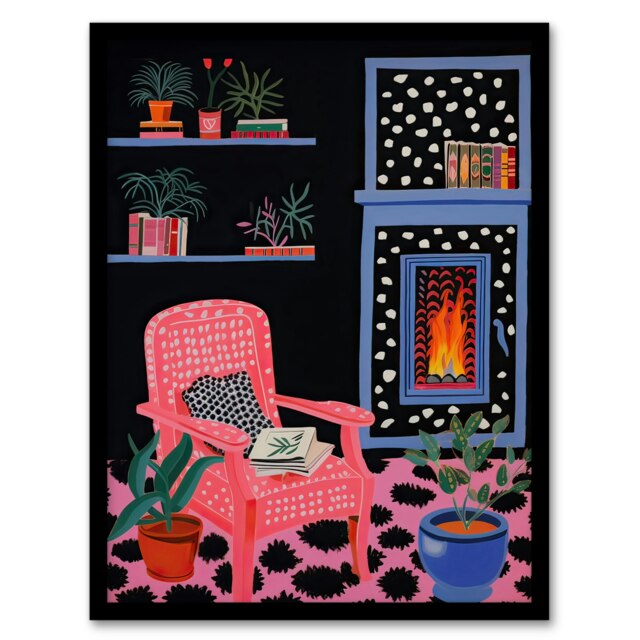 Midnight Reading Acrylic On Canvas Cosy Home Decor Black Framed Wall Art Print A4