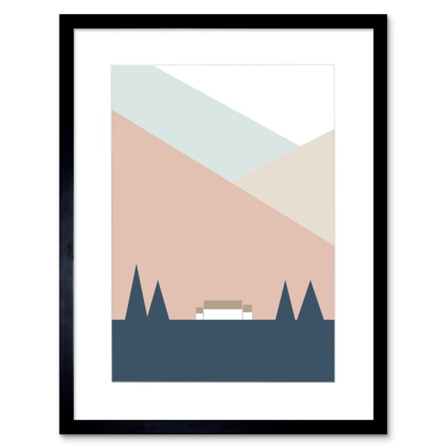 "Pastel Geometric Scotland Scottish Highland Croft 9x7"" Black Framed Wall Art Print"