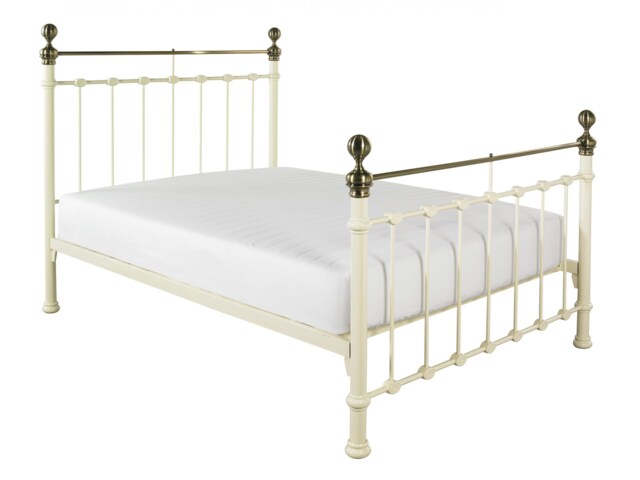 4ft6 Double Brass Finish,Ivory Cream,Traditional Antique Victorian Metal Bed Frame Cream Antique Brass & Ivory Cream Double