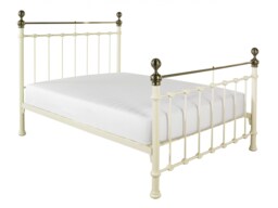 4ft6 Double Brass Finish,Ivory Cream,Traditional Antique Victorian Metal Bed Frame Cream Antique Brass & Ivory Cream Double
