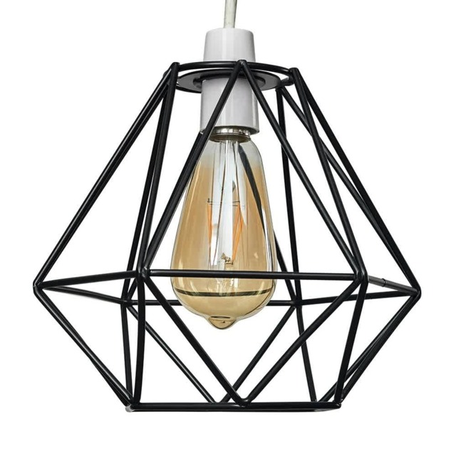 ValueLights Diablo Pair Black Metal Cage Ceiling Light Shades and Bulbs