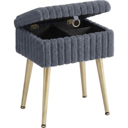 Vanity Stool with Storage, Upholstered Footstool Ottoman, Metal Legs, Adjustable Feet, Slate Grey