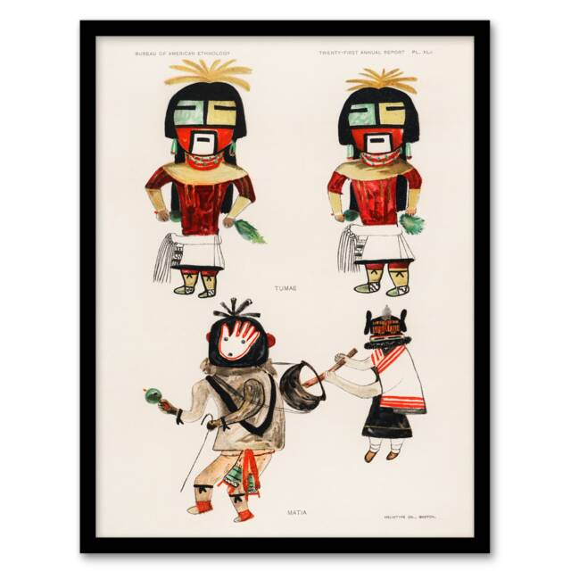 Hopi Native People Drawings Framed Wall Art Print Hopi Kachinas Home Décor