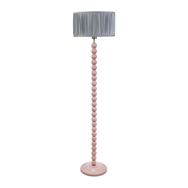 ValueLights Bobbins Rose Floor Lamp Pleat Powder Blue Shade Pink Blue