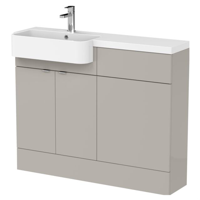 Balterley Alrewas Contemporary 2 Door Left-Hand Floor Standing Combination Unit with Basin, Pebble Grey, 1100mm