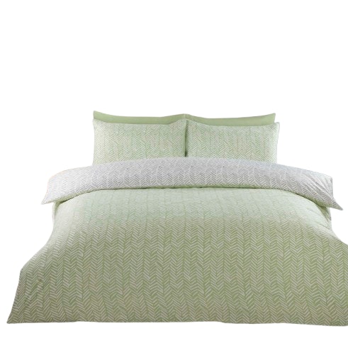 Helston Reversible Duvet Cover Set with Pillowcase Bedding Green Single 1
