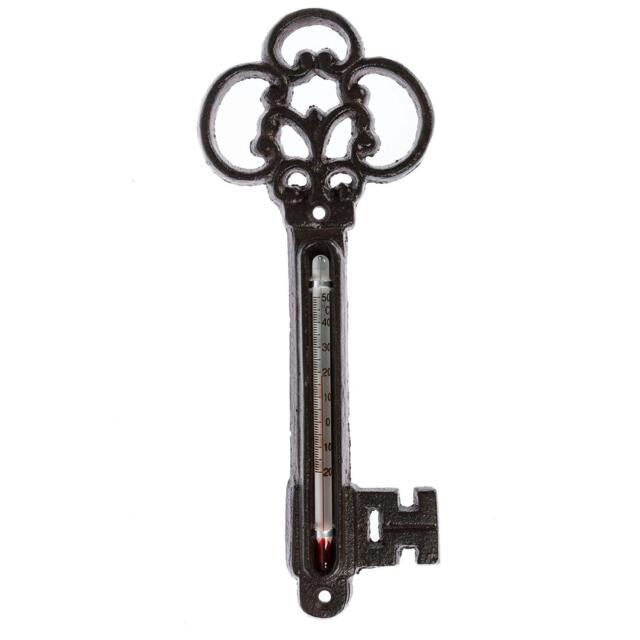 Homescapes Brown Wall Mounted Cast Iron Decorative Key Thermometer