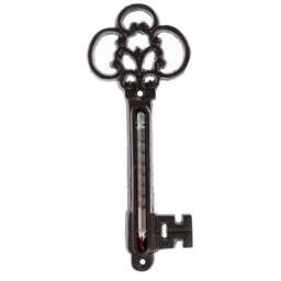 Homescapes Brown Wall Mounted Cast Iron Decorative Key Thermometer