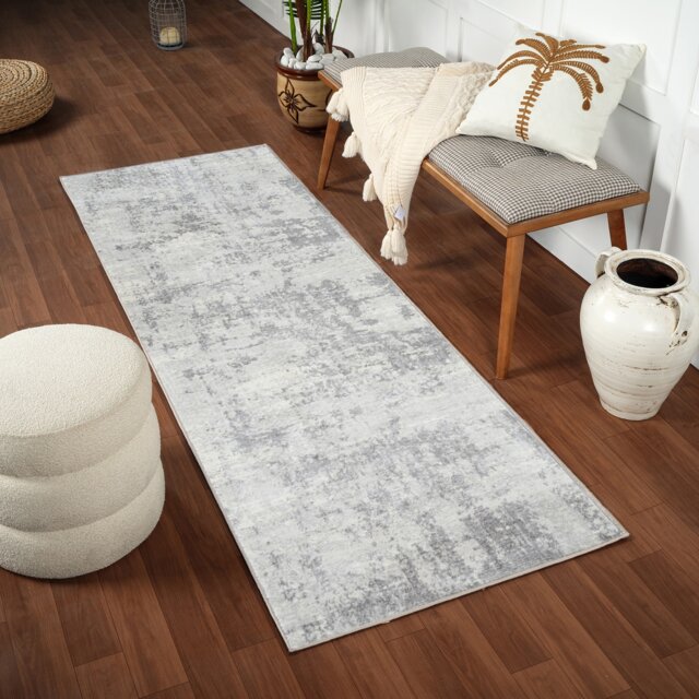 LIVABLISS Monaco-Abstract Modern Marble Rug 80 x 220 cm Grey Ivory