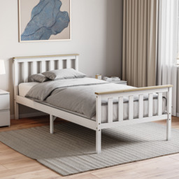Vida Designs Milan 3ft Single Bed Wood Frame, High Foot End, White & Pine, 90 x 190cm