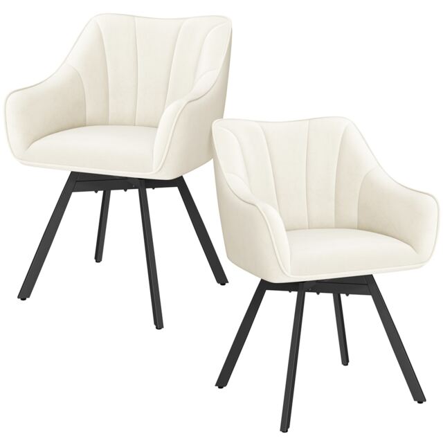 Yaheetech Set of 2 Modern Velvet Dining Chairs with Rotating Seat and Backrest White Beige One Size
