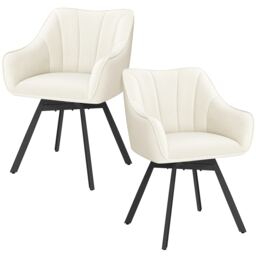 Yaheetech Set of 2 Modern Velvet Dining Chairs with Rotating Seat and Backrest White Beige One Size