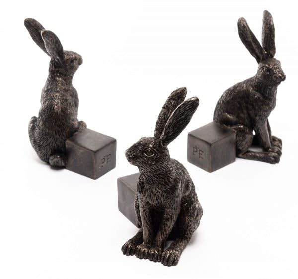 Drove Of Hares Plant Pot Feet - Set of 3 - Moongazing, Sitting and Vigilant Hares Grey