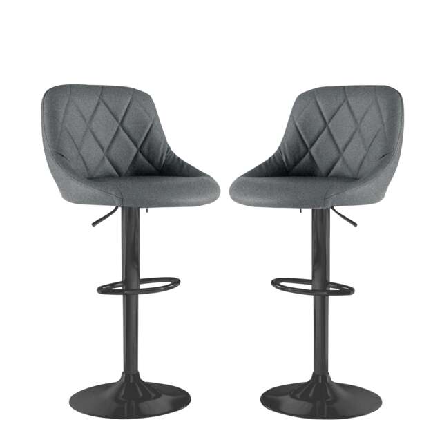 Neo Madrid Bar Stool Dark Grey Fabric Black Steel Base Set of Two
