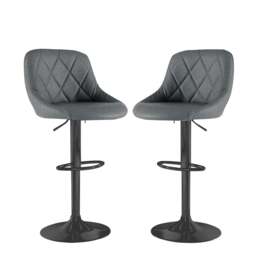Neo Madrid Bar Stool Dark Grey Fabric Black Steel Base Set of Two