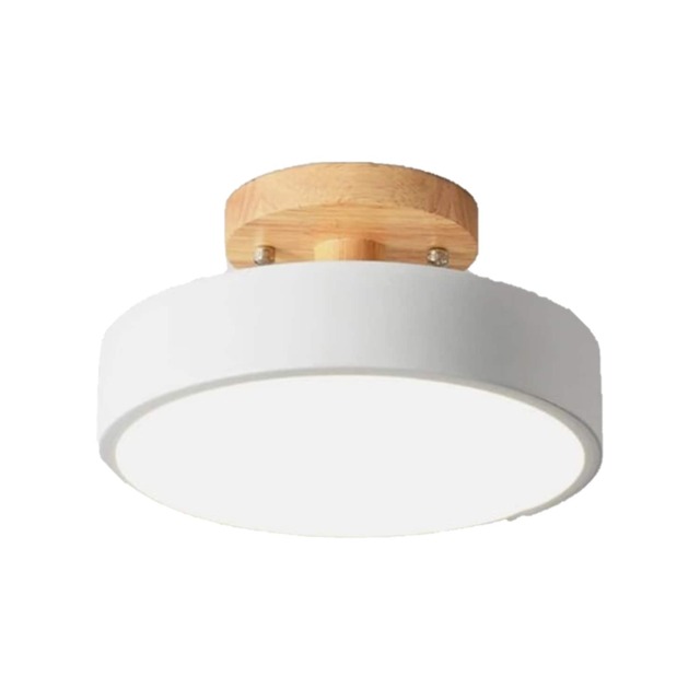 Ceiling Light LED Flush White Wood