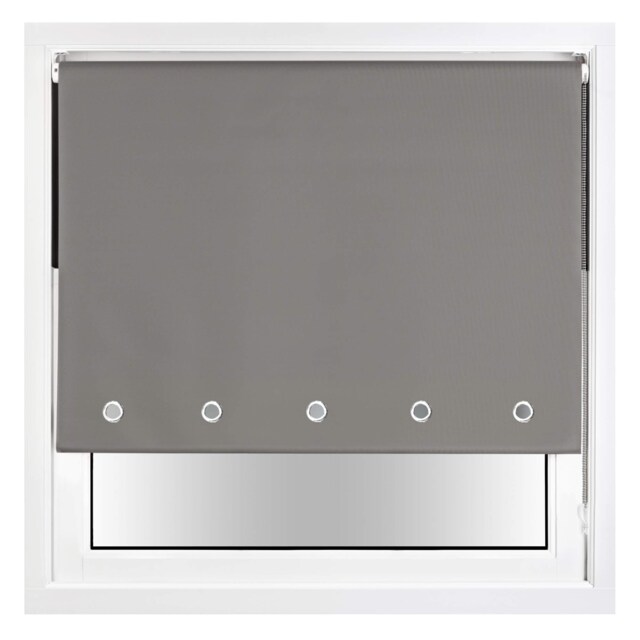 FURNISHED Blackout Roller Blind with Round Eyelets & Metal Fittings Grey Dark Grey (W) 120cm x (L) 210cm