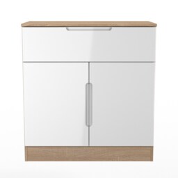 Lucca 1 Drawer 2 Door Sideboard in White Gloss & Bardolino Oak (Ready Assembled) White White Gloss & Bardolino Oak
