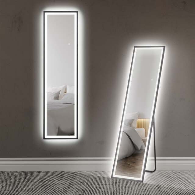 HOMCOM 150 x 40cm Full Length Mirror w/ Adjustable Lights Metal Frame Black Black