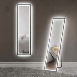 HOMCOM 150 x 40cm Full Length Mirror w/ Adjustable Lights Metal Frame Black Black
