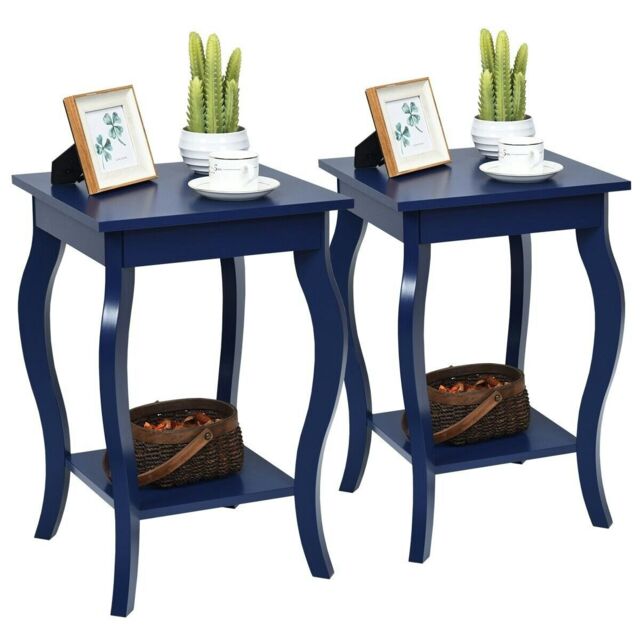 COSTWAY Set of 2 End Table Living Room Sofa Side Table Blue Blue