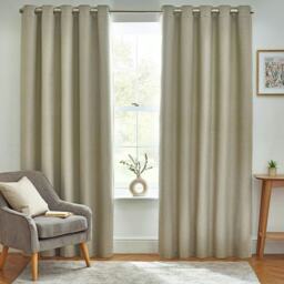 furn. Dawn Blackout Natural Eyelet Curtains (W)117cm x (D)137cm Multi