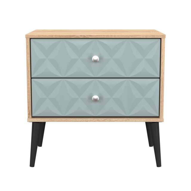 Toledo 2 Drawer Wide Bedside Table in Duck & Bardolino Oak (Ready Assembled) Blue Duck & Bardolino Oak