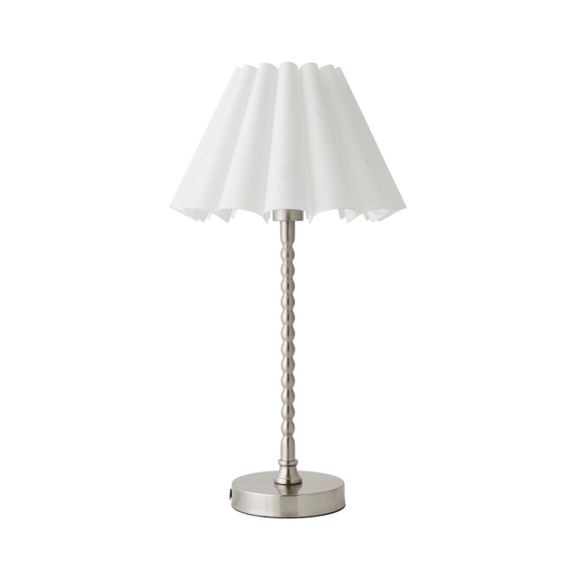 ValueLights Maeve White Scallop Shade Brushed Chrome Bobbles Table Lamp Silver
