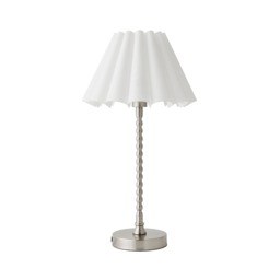 ValueLights Maeve White Scallop Shade Brushed Chrome Bobbles Table Lamp Silver