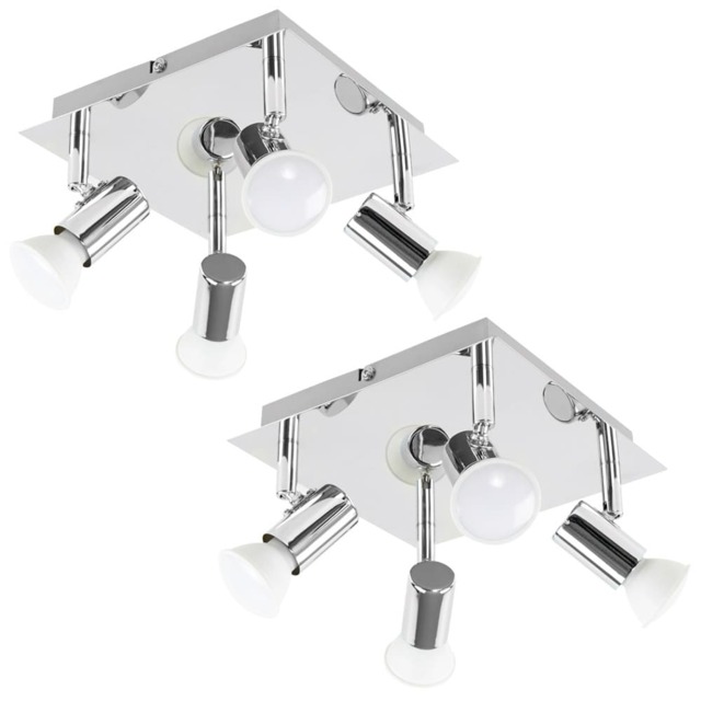 ValueLights Pair Square Chrome 4 Way GU10 Ceiling Spotlights