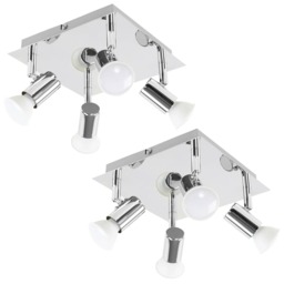 ValueLights Pair Square Chrome 4 Way GU10 Ceiling Spotlights