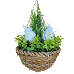 Best Artificial 25cm / 10 Inch White Hyacinth Hanging Basket - Suitable for Outdoor Use - Weather & Fade Resistant White White 1