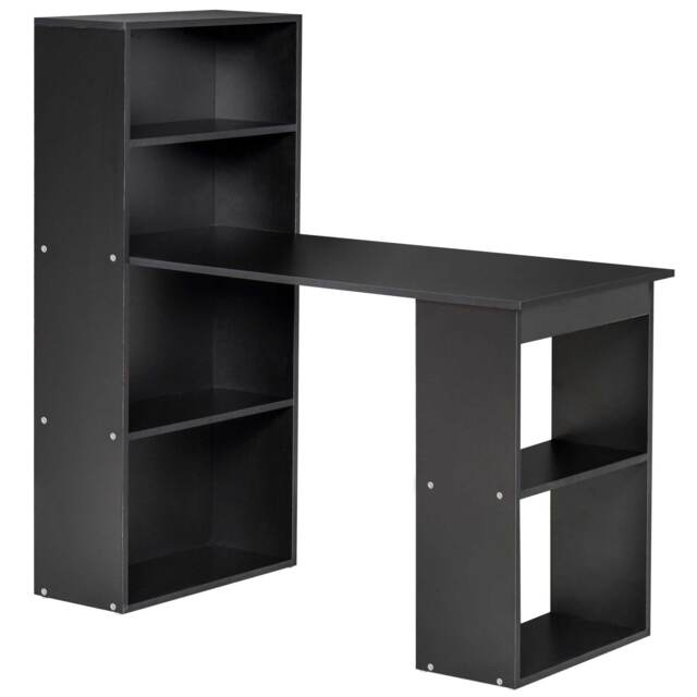 HOMCOM 120cm Computer Desk, Wooden PC Laptop Table with 6-Tier Storage Bookshelves, Home Office Working Study Desk, Writing Workstation, Black