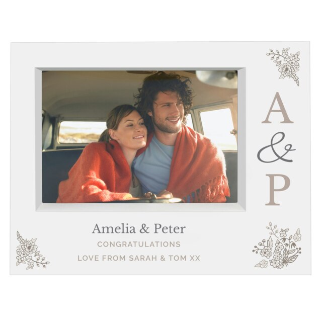 Personalised Couples Initials 5x7 Landscape Box Photo Frame White One Size