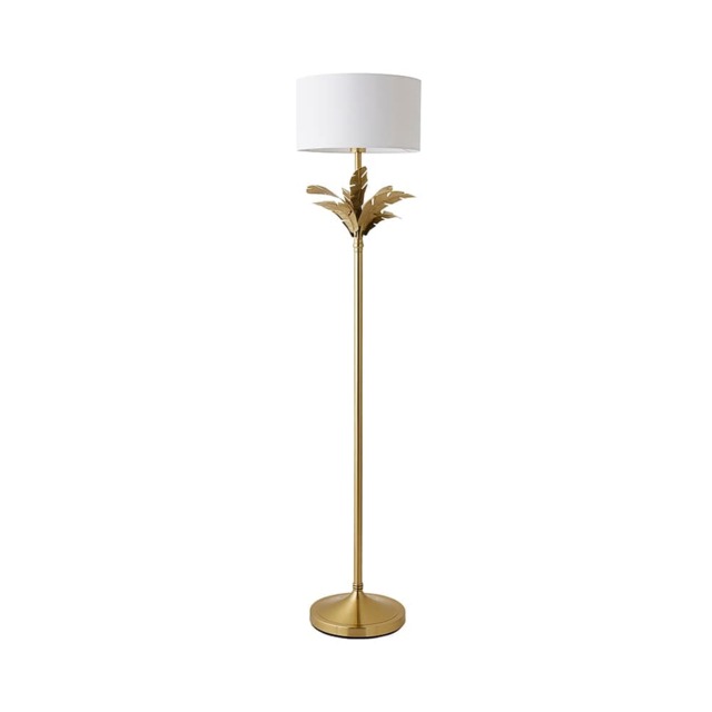 ValueLights Christina Gold Palm Leaf Floor Lamp White Shade and Bulb